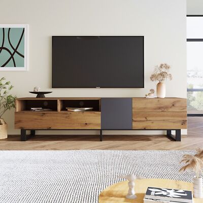 Moderner Colorblocking-TV-Schrank TV-Schrank mit Holzmaserung 180cm