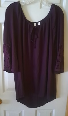Tacera Womens XL Dark Purple Semi Sheer Top Tunic Blouse Lace