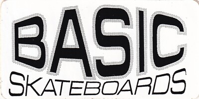 Vintage 1980 s Basic Skateboards Sticker/Decal Black & White Gray Outline