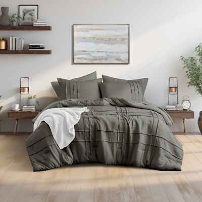 Textured Soft Pleated Comforter Set Lightweight Washed Bedding Twin Queen King
