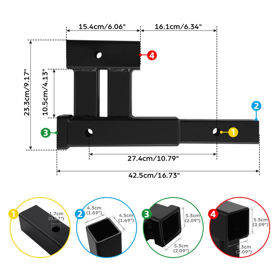 Dual 2" Trailer Receiver Hitch Rise-Drop Adapter Extender Extension Tow ...