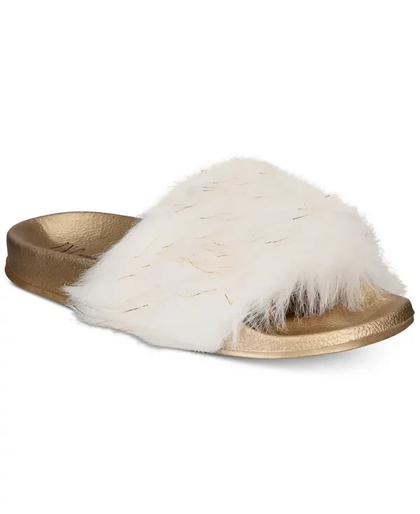 PANTOFOLA D’ORO INC International Concepts I.N.C. Pantofole slide in pelliccia sintetica oro bianco XL 11 12