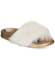 INC International Concepts I.N.C. Faux-Fur Slide Slippers Gold/white XL 11-12
