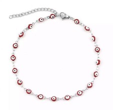 Red Evil Eye | Silver Ankle Chain Anklet