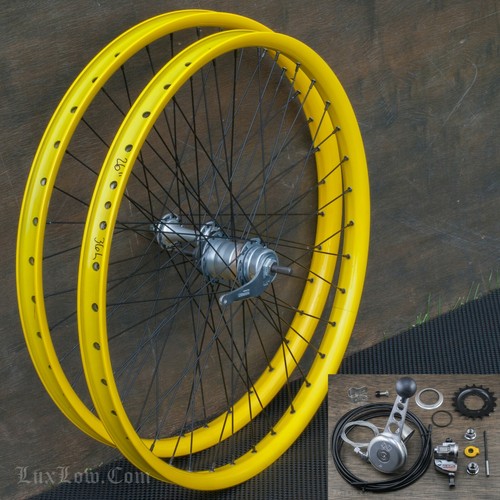 26" Cruiser Bike Stick Shifter WHEELS 3 Speed Hub Tires Vintage Schwinn