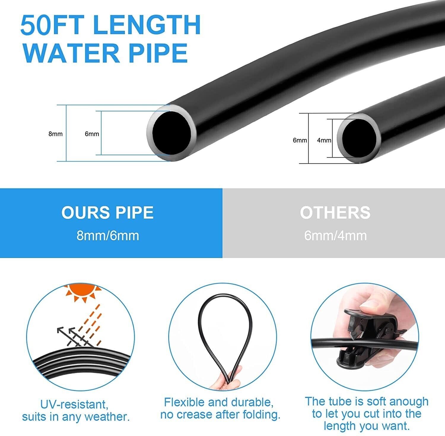 50Ft Misting Cooling System Patio Garden Mister Nozzle Irrigation Water