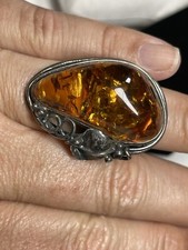 Sterling Silver  Chunky Amber Ring Size 9