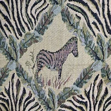 Thick Woven Zebra Upholstery Material Fabric Greens Tan Black White 58" by Yard
