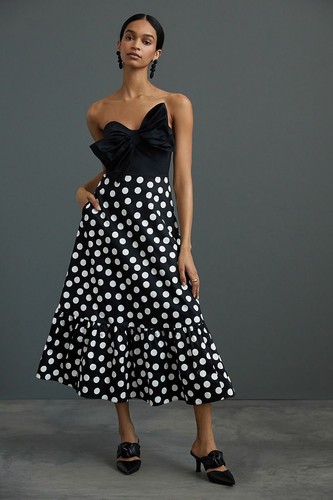 White Polka Dot Bow Tie Maxi Dress 