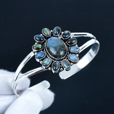 Labradorite Gemstone Handmade Jewelry  925 Sterling Silver Cuff Bangle Bracelet