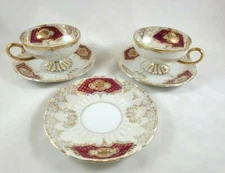 Royal Sealy (2) China White, Pink, Gold Accents Cups and (3) Saucers - Japan