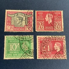 Union of South Africa KGVI 4 Revenue Stamps to £1 Used AX559