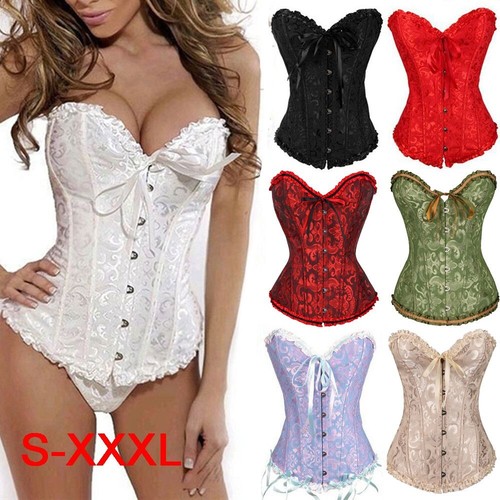 Women Lace up Corset Sexy Bustier Top Shaper Basque Bone Overbust Plus 6-24 Size - Picture 6 of 35