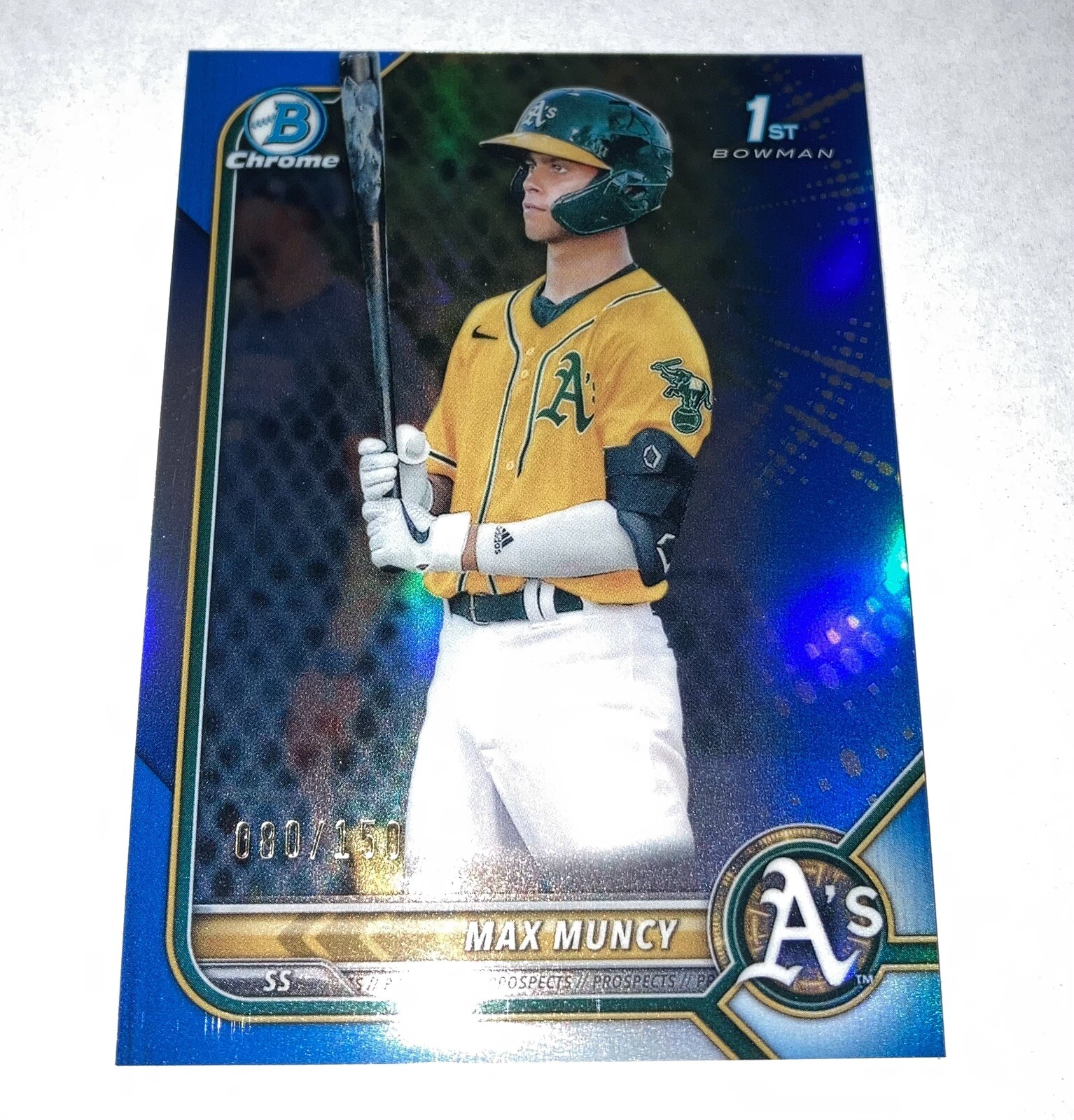 2022 Bowman Baseball MAX MUNCY CHROME 1st TRUE BLUE REFRACTOR /150 BCP-89 A's
