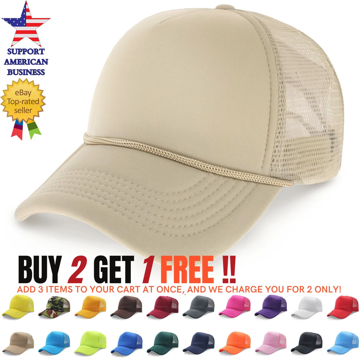 Men Trucker Hat Mesh Foam Cap Snapback Baseball Adjustable Plain Caps Solid  Hats