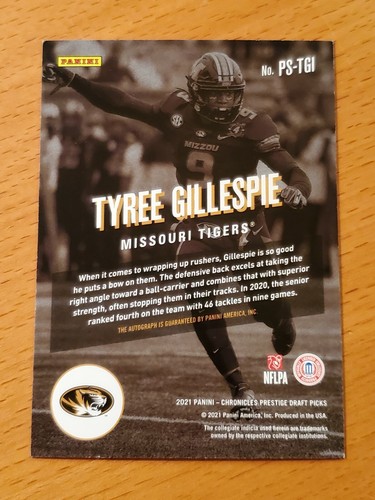 2021 Chronicles Draft Prestige Xtra Points Auto Tyree Gillespie Missouri - Picture 2 of 2