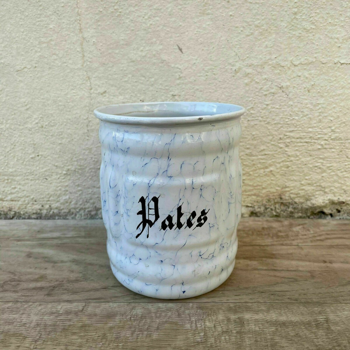 French Enamel Canister Vintage Bistro Kitchen Storage Pot 1900s