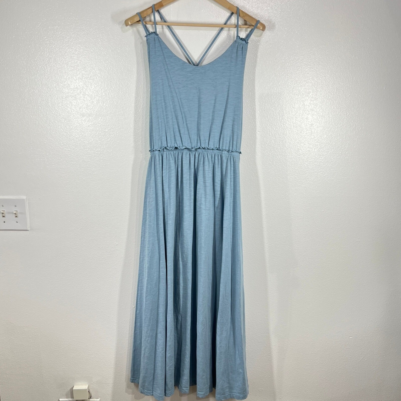 Dip Organic Cotton Maxi Dress Casual Sundress Criss Cross Back Blue Large