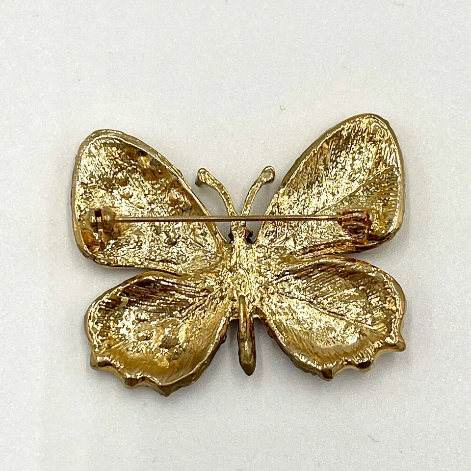 Monarch Butterfly Brooch Austrian Crystal Pin Gold Plated - Image 2 of 4