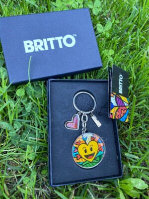 Romero Britto Designer Schlüsselanhänger Pop Art Bunt Herz mit Geschenkbox Neu