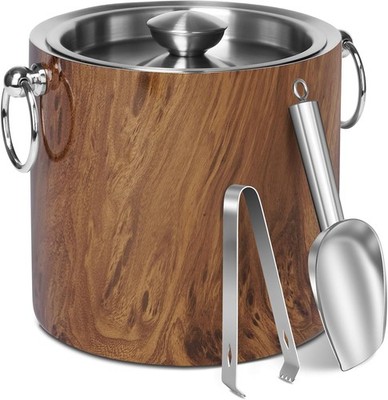 Ice Bucket W/ Lid & Tong- Well Made Insulated Stainless Steel Keep Ice Frozen US
