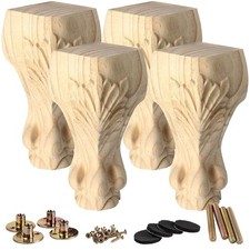 Set of 4 Solid Wood Furniture Feet 15cm 6 Inch European Style Hand Carved T...