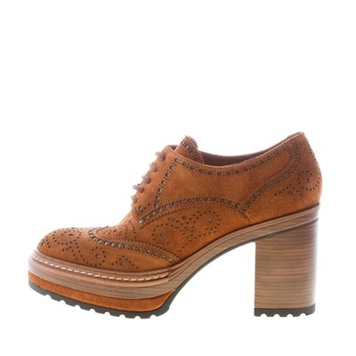 PONS QUINTANA women shoes Burnt brown suede Olivia oxford brogues heel 9 cm