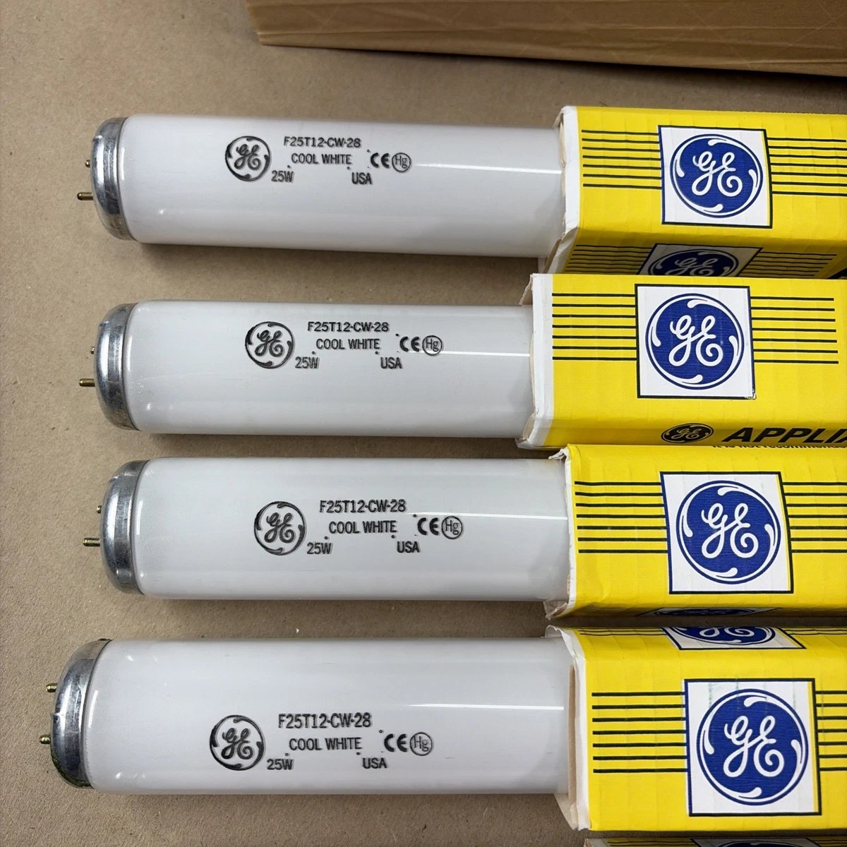 6 Pack GE F25T12/CW/28 Cool White Fluorescent Tube Bulbs 25W 28" 10282 NEW