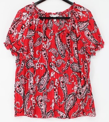 Croft & Barrow Top Womens 1X Red Paisley Crinkle Peasant Boho Blouse Top