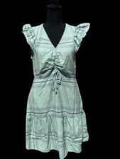 Mint Green Plaid Ruffle Sleeve Drawstring Mini Dress