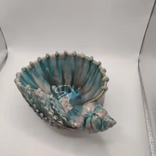 Vintage Italian Drip Glaze Shell Trinket Dish Turquoise Pottery