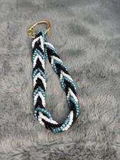 Beaded Braided Key Chain Wristlet Strap Lanyard Multicolor w/ Metal Key Ring
