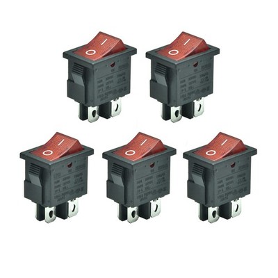 5pcs Snapin Dpst Mini Rocker Switch Onoff Red Lamp 4pin 6a/250vac 10a/125vac T85