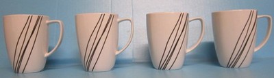 Corelle Coordinates Porcelain Sketch Mug White Black Lines 4 1/4'' Set of 4