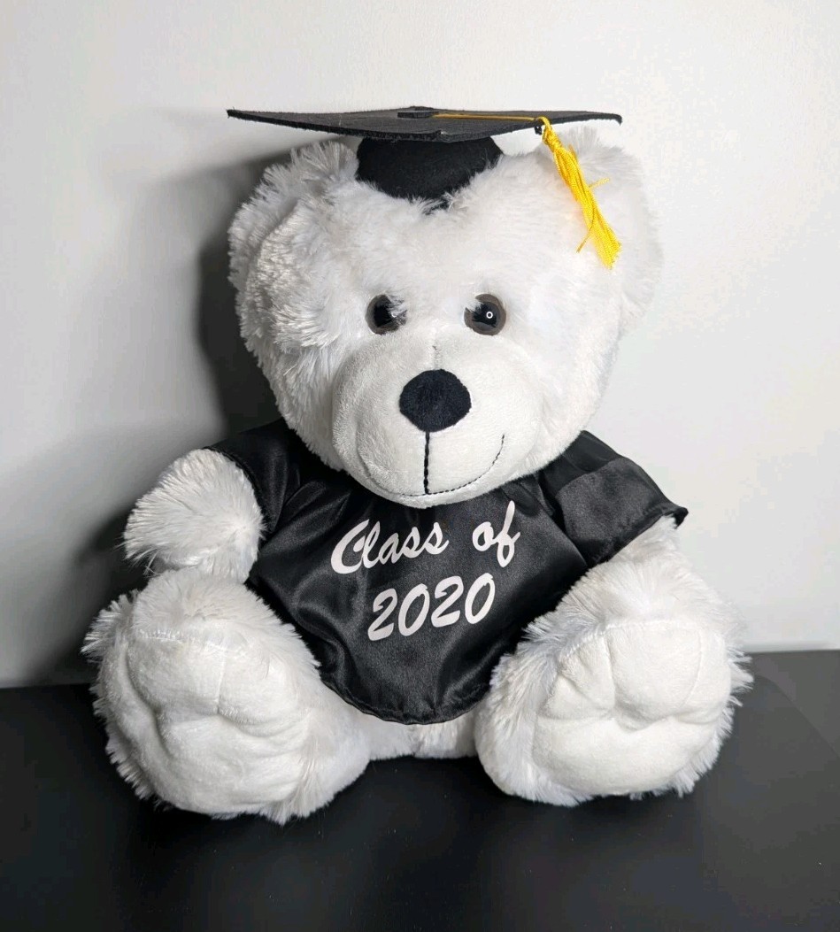 2020 American Greetings Graduation Teddy Bear 9 Inch White Plush with Black Cap