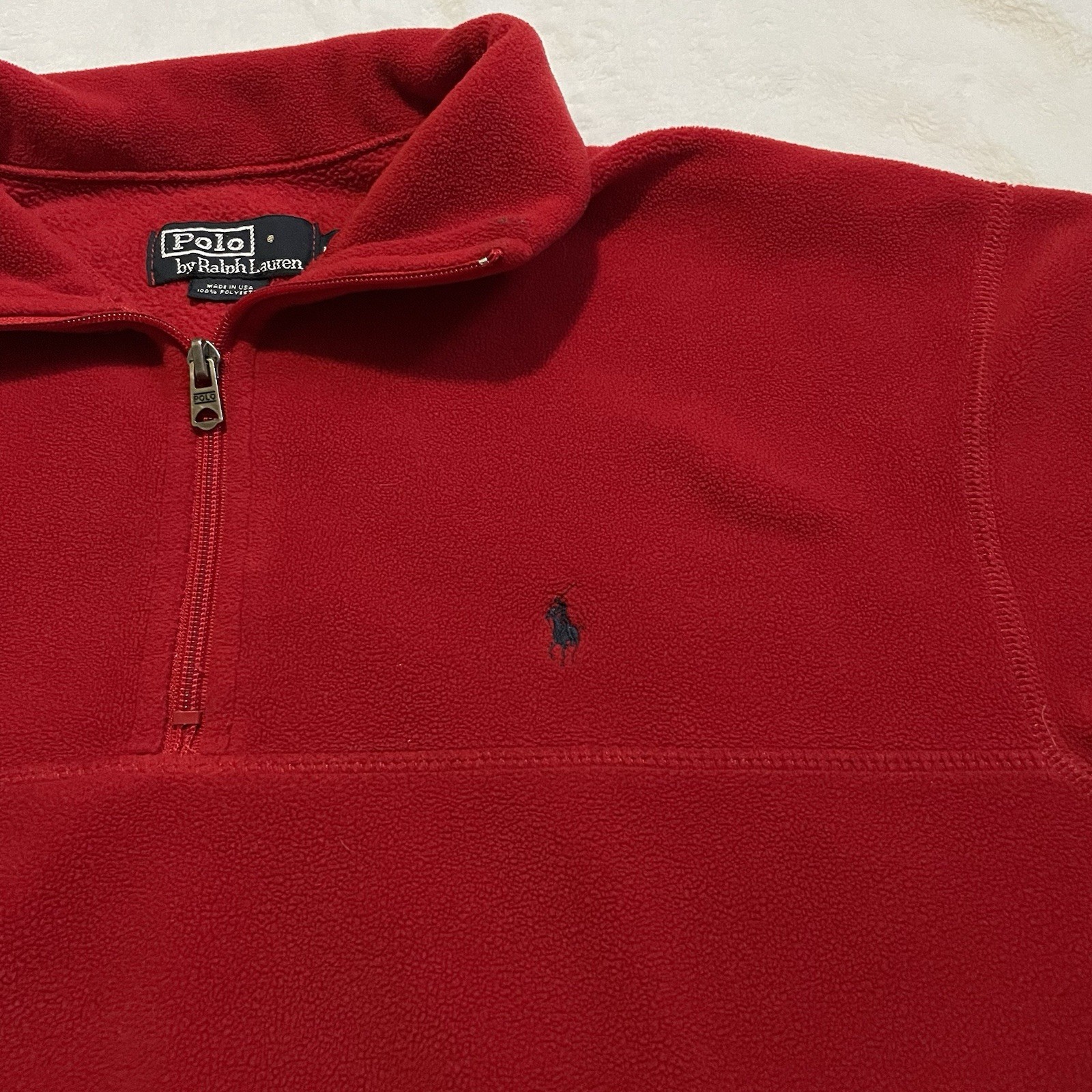 Giacca Polo Ralph Lauren vintage uomo grande rossa 1 4 zip pile pony made in USA