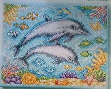 Cross Stitch "UNDERWATER SCENE" pattern dolphins, fish, coral, seashells, ocean