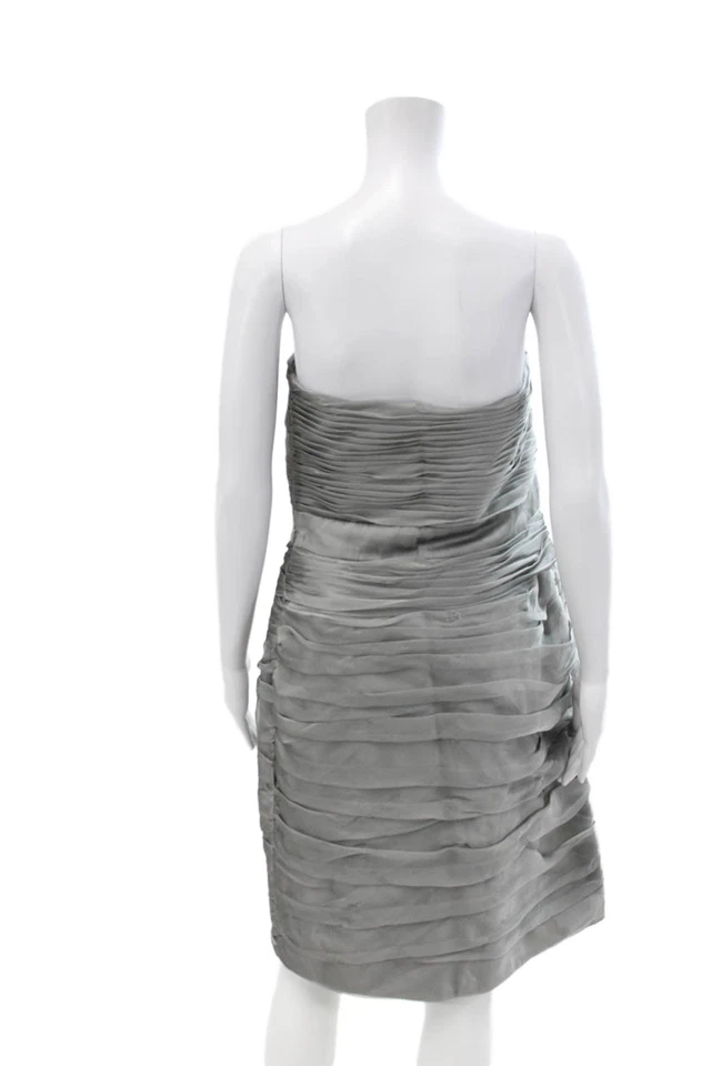 Vestido de mujer Monique Lhuillier sin tirantes cintura alta plateado talla 14 Foto 3 de 4