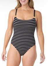 Bleu by Rod Beattie Pucker-Up 1 Piece Swimsuit 12 Black Striped Underwire NWT💚