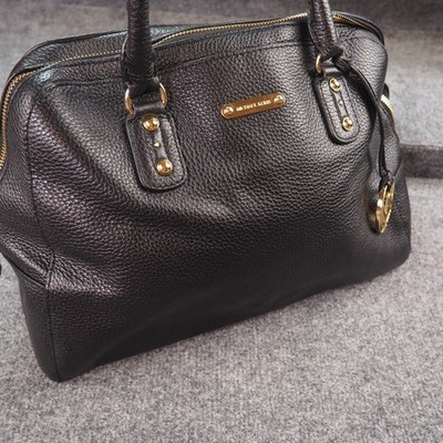 Michael Kors Large Dome Satchel Bag Black Pebbled Leather Gold 38H5CMKS3L