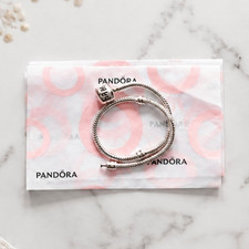 PANDORA Sterling Silver Barrel Clasp Snake Chain Charm Bracelet 