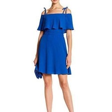 Vince Camuto Blue Off Shoulder Ruffle Dress Tie Strap Sleeveless - Size 10