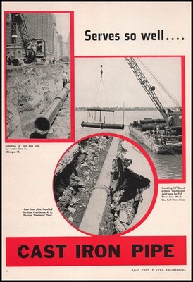 1955 Fall River Gas Works Massachusetts Photo Cast Iron Pipe Job Site Print Ad