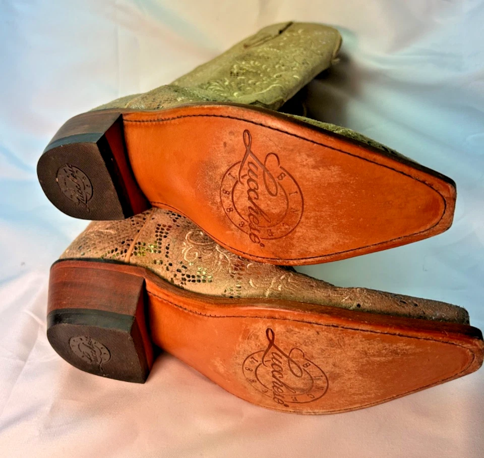 Lucchese Stone Python Suede Leather Snake Print Western Boots Sz 6B Women's - Image 3 of 4
