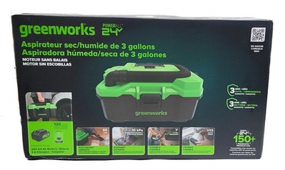 (MA4) Greenworks 24V 3 Gallon Battery Wet/Dry Vacuum Cleaner, w/ 4Ah Battery