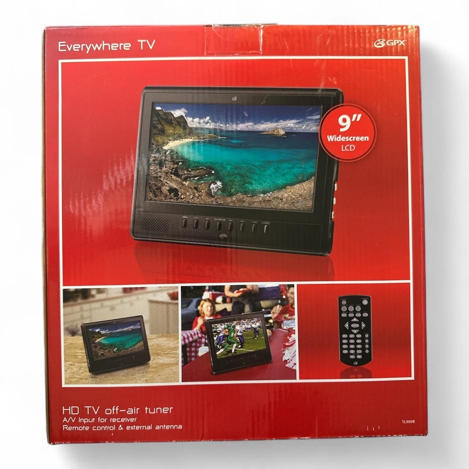 NIB Sealed GPX 9" Everywhere TV HD Off-Air Tuner Widescreen LCD & Remote - Image 2 of 4