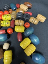 Vintage Wooden Macrame Craft Beads Multicolored Varies Styles Lot Of Over 40