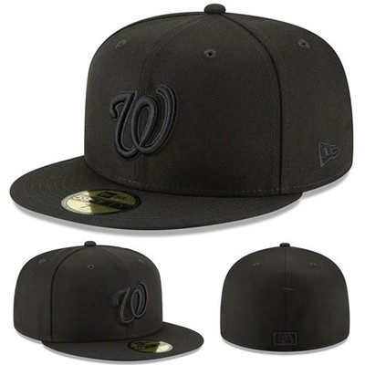 New Era Washington Nationals 5950 Fitted Hat MLB Team Basic Black Cap Size 7 1/4