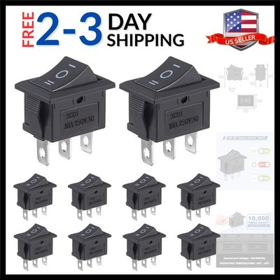 Mini Rocker Switch On Off 3 Pin 3 Position 10A 125V AC 6A 250V Black Boat Roc...