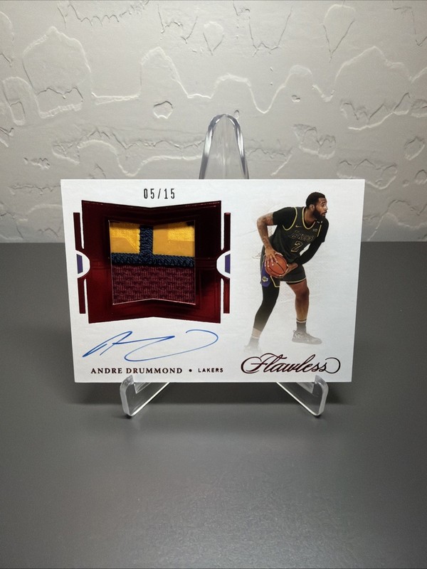 2020-21 Panini Flawless Andre Drummond Ruby Gane Used Patch Auto /15 Lakers